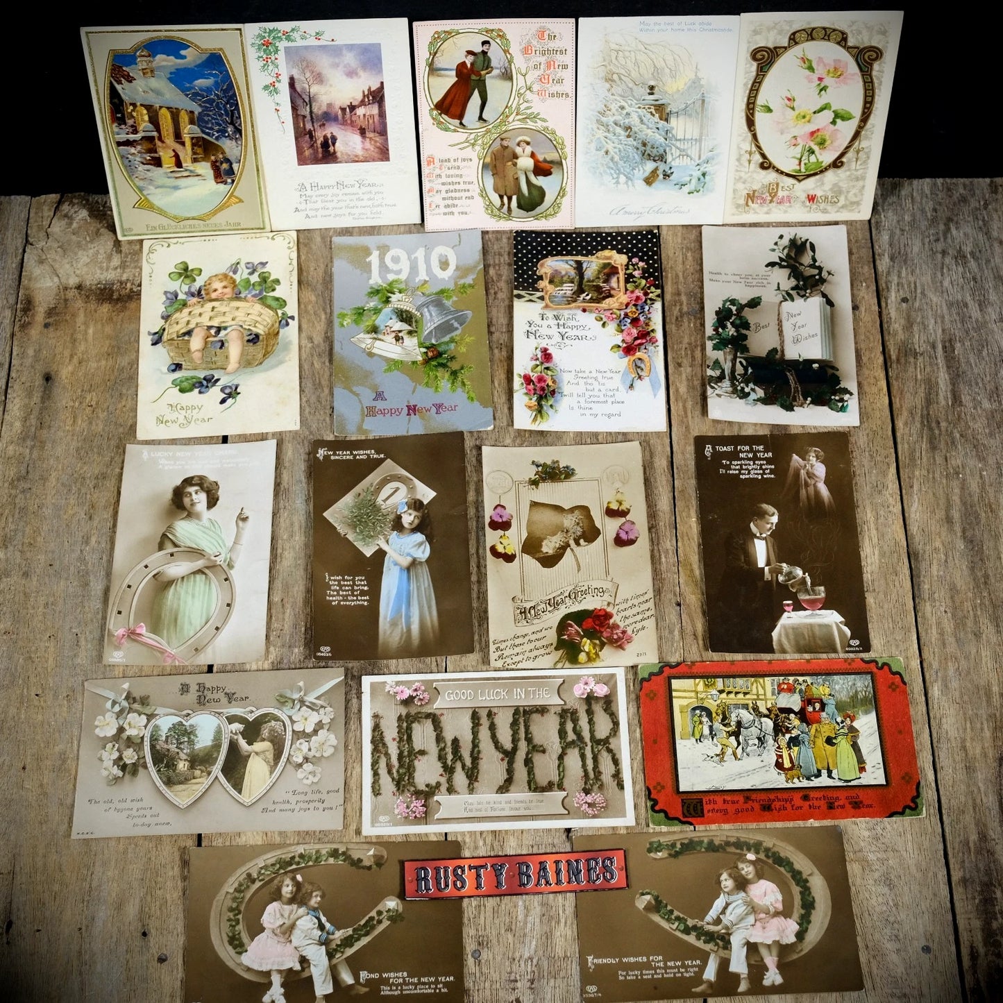 Bundle of Antique Postcards, Winter/New Year Greetings x18
