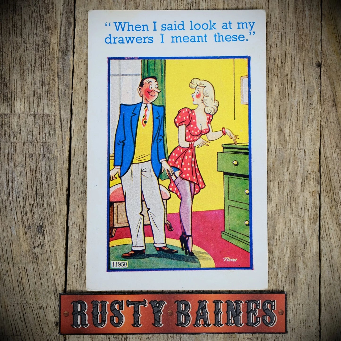 Postcard, Comic, Woman in Stockings and Suspenders, Drawers, Printed