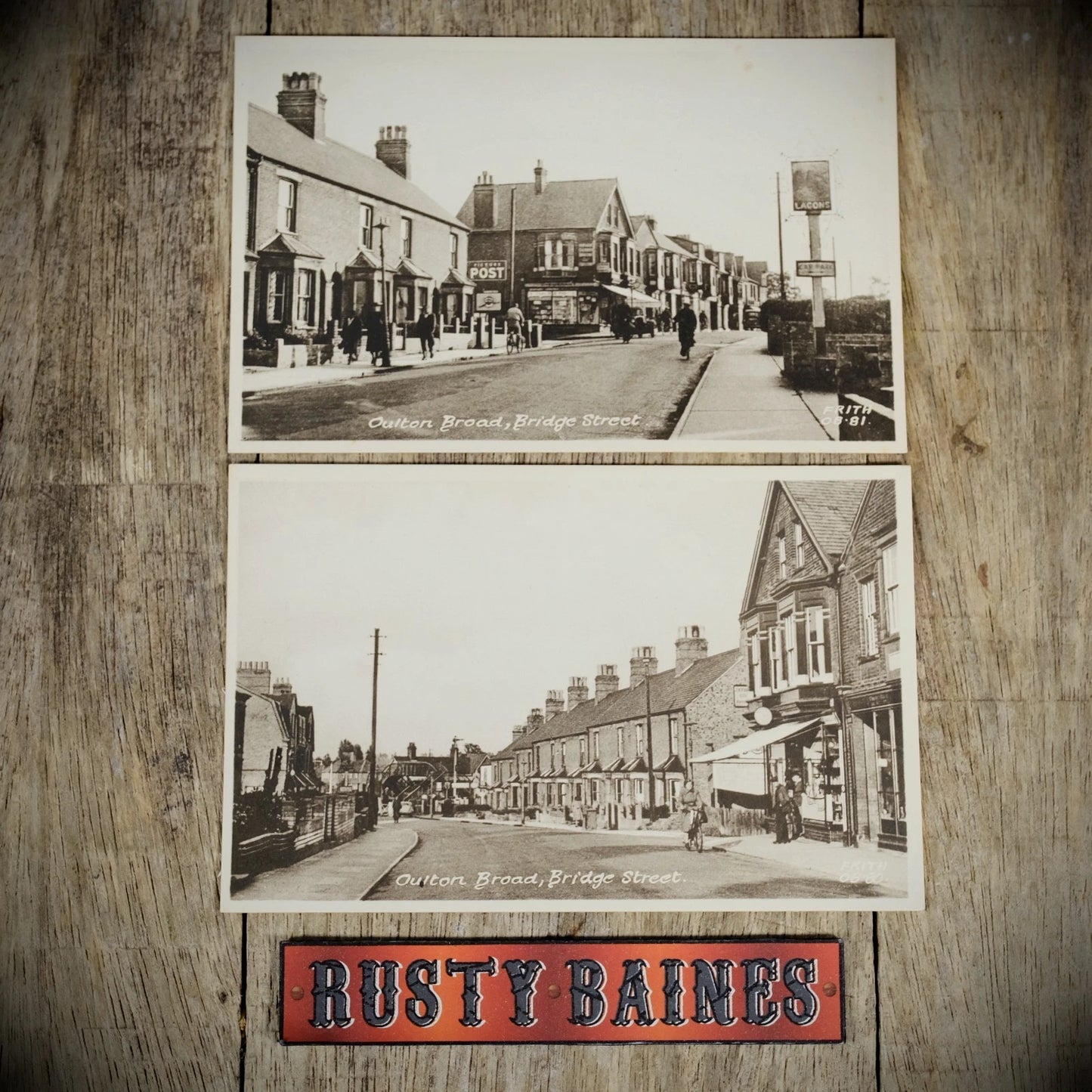 Pair of Vintage Postcards, Oulton Broad, Bridge Street, Printed.