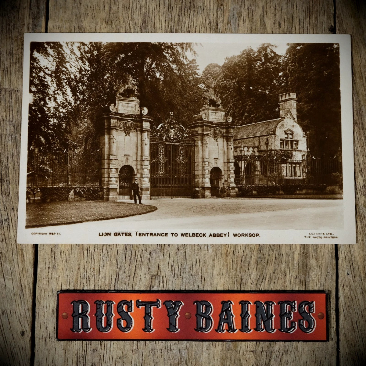 Postcard, Worksop Welbeck Abbey Entrance, Lion Gates, Real Photo