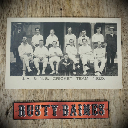 Postcard, Original Real Photo Unidentified Cricket Team J A & N S 1920