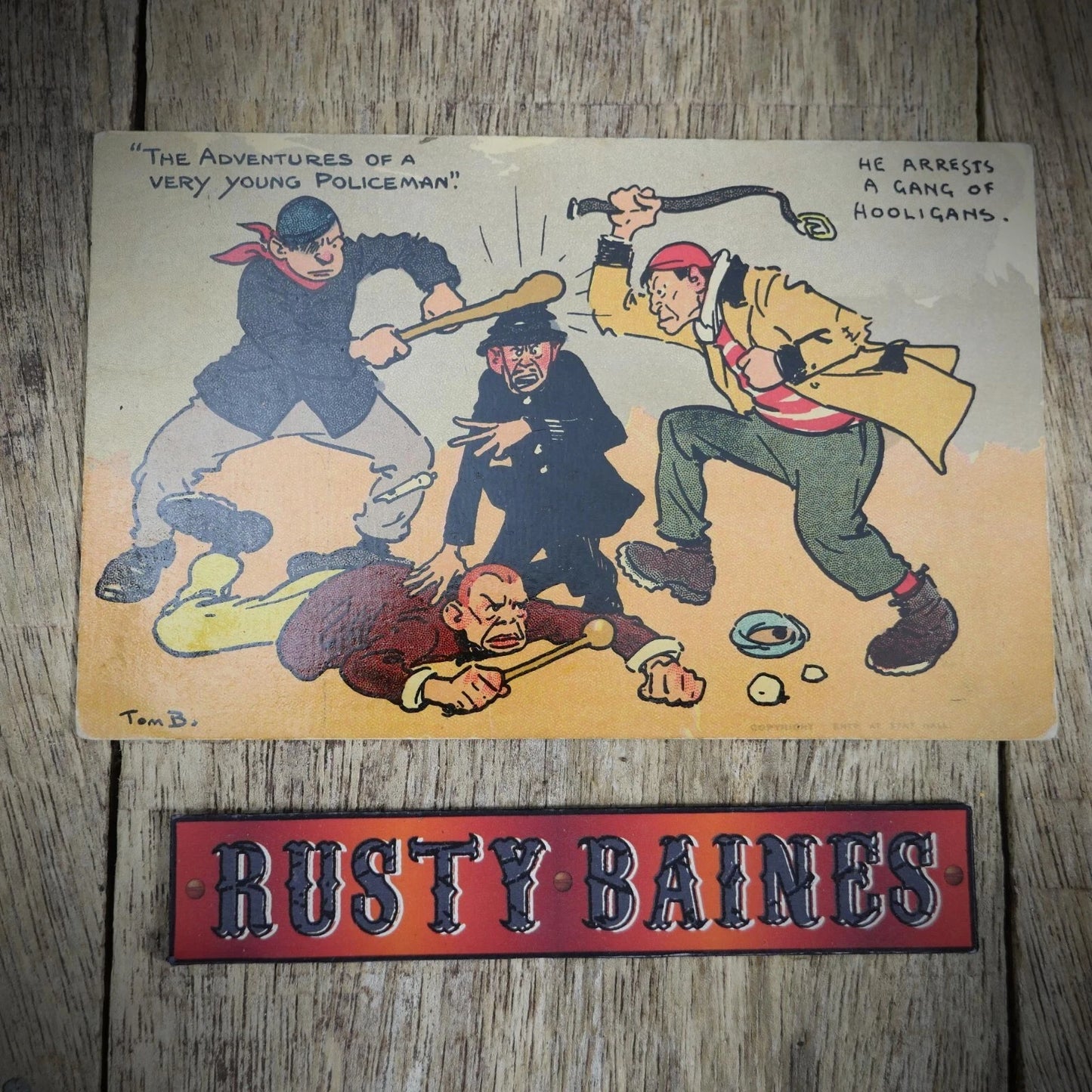 Postcard, Comic, Tom Browne, Hooligan Gang, New Recruit Policeman