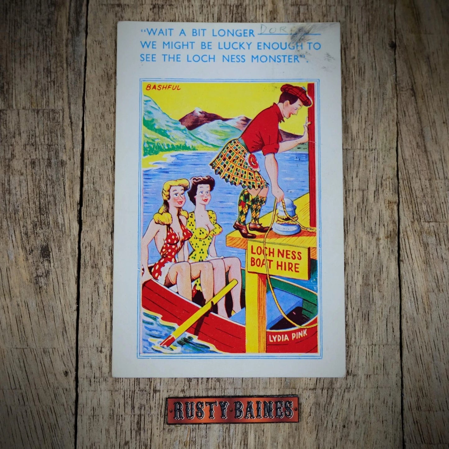 Postcard, Comic, Loch Ness Monster, Girl Flashing Nylon Stockings