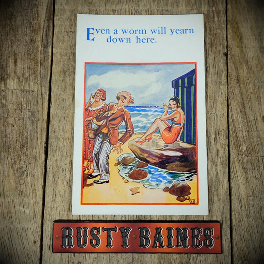 Postcard, Comic, HB, Flapper Bathing Suit Girl, Worm Will Yearn