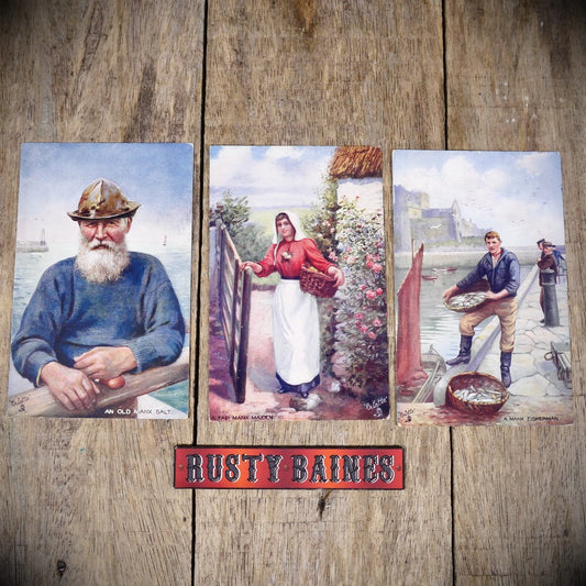 Postcard Bundle, Isle of Man, Fishing Old Sea Salt, Fisherman, Maiden
