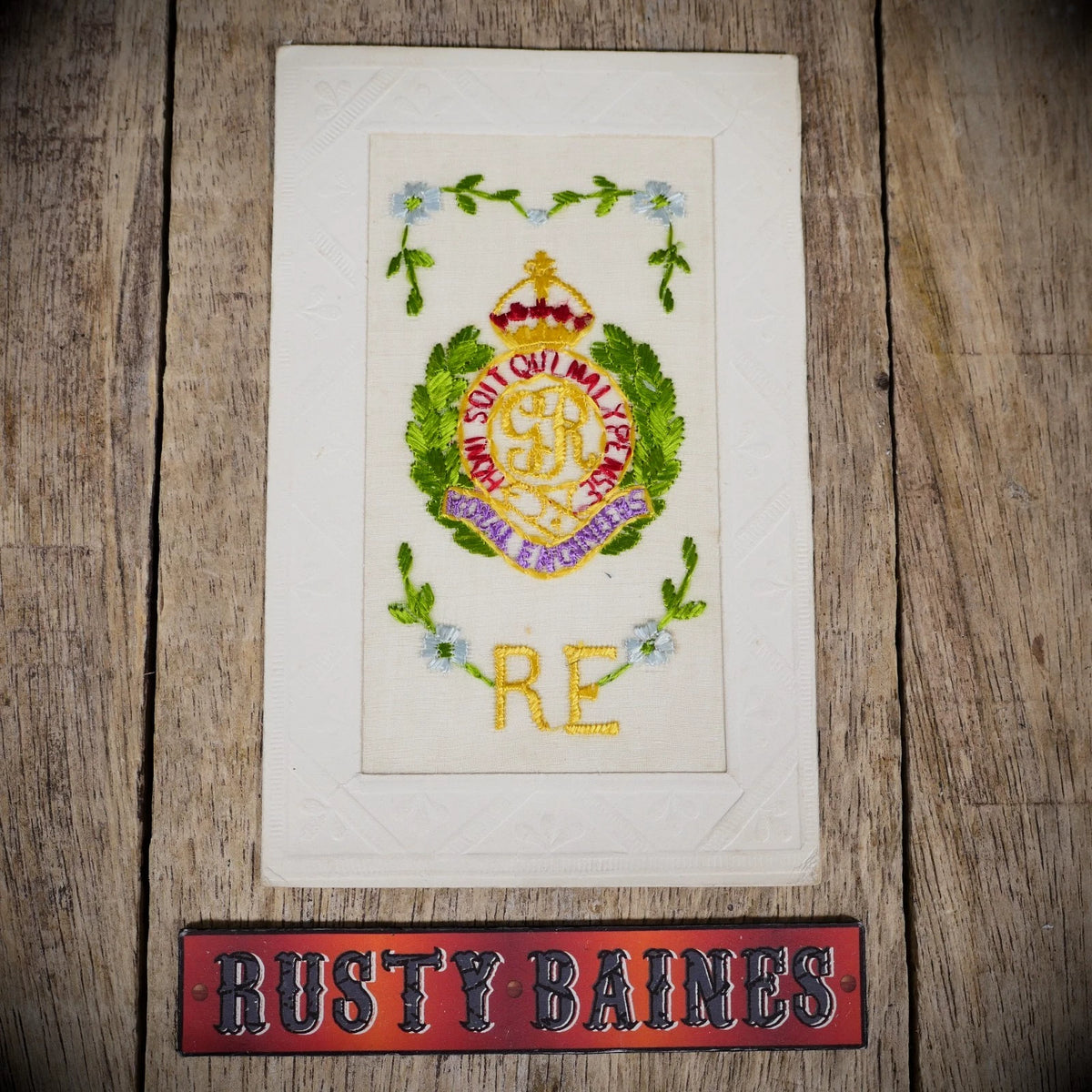 Postcard, WW1 Embroidered Silk, Royal Engineers Badge