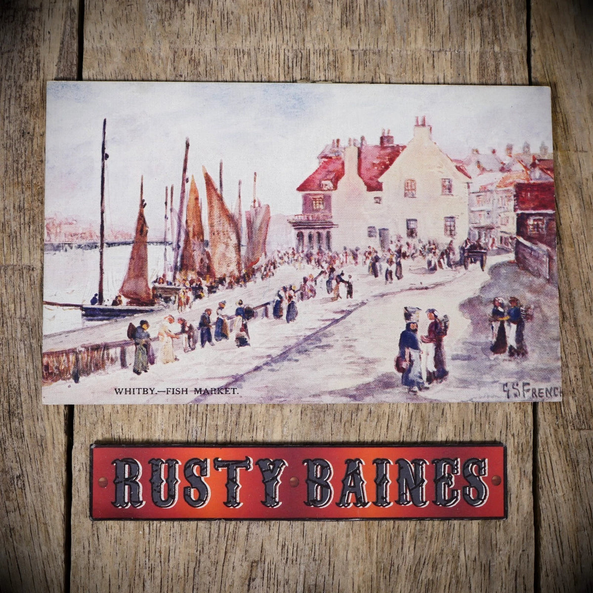 Postcard, Whitby Fish Market, Artist G S French, Printed