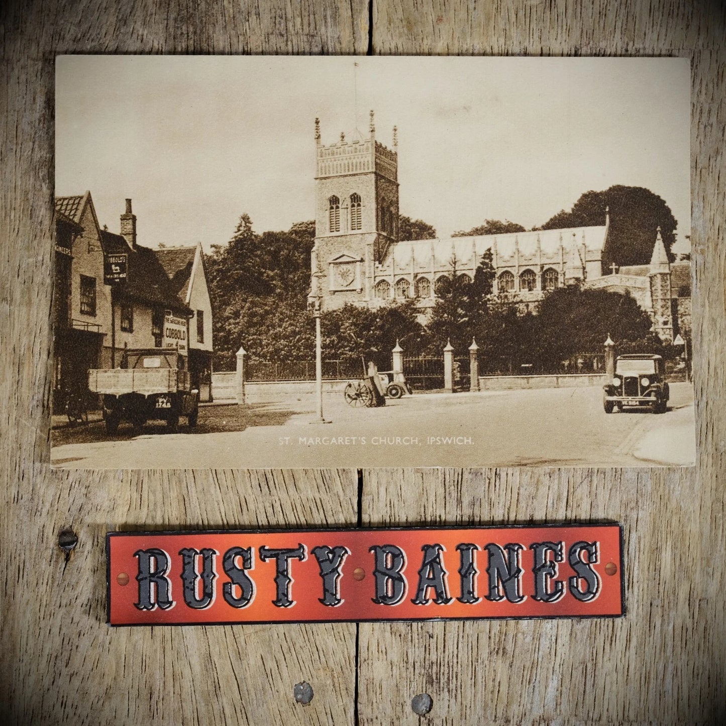 Postcard, Ipswich 1948, St Margaret's Church, Car/Lorry, Printed
