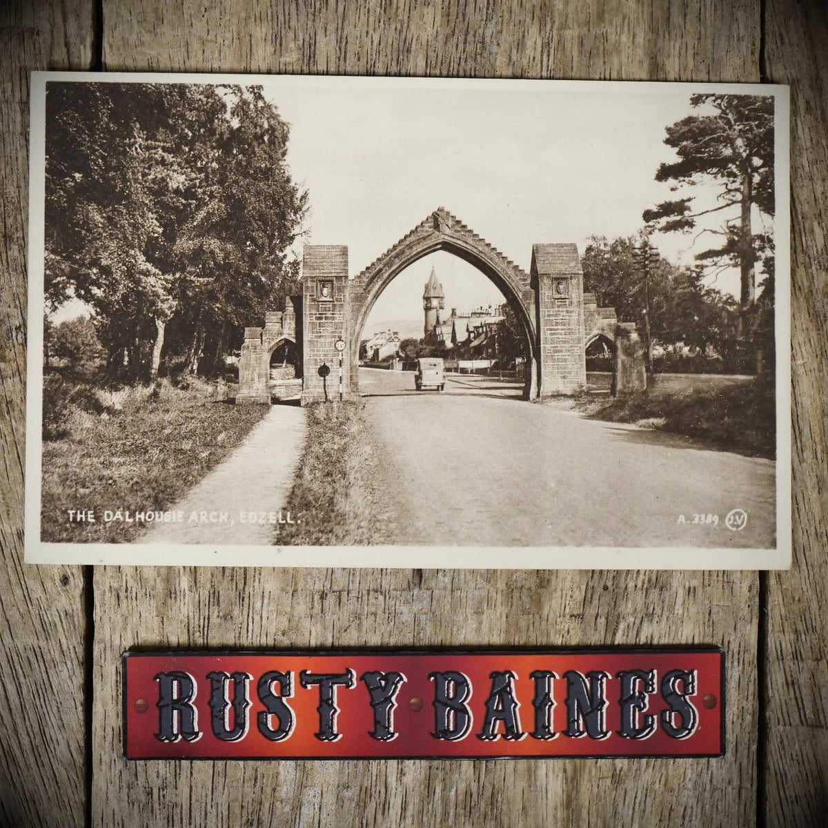 Postcard, Edzell Dalhousie Arch, Motor Car Passing, Printed