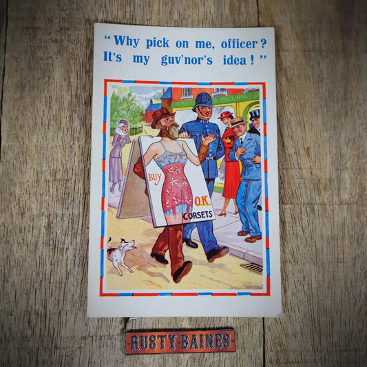 Vintage Postcard, Comic, Police Arrest Man Advertising Corset Lingerie