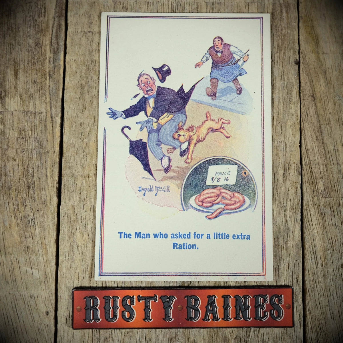 Postcard, Comic, Donald McGill, Rationing, Butcher, Dog Bite