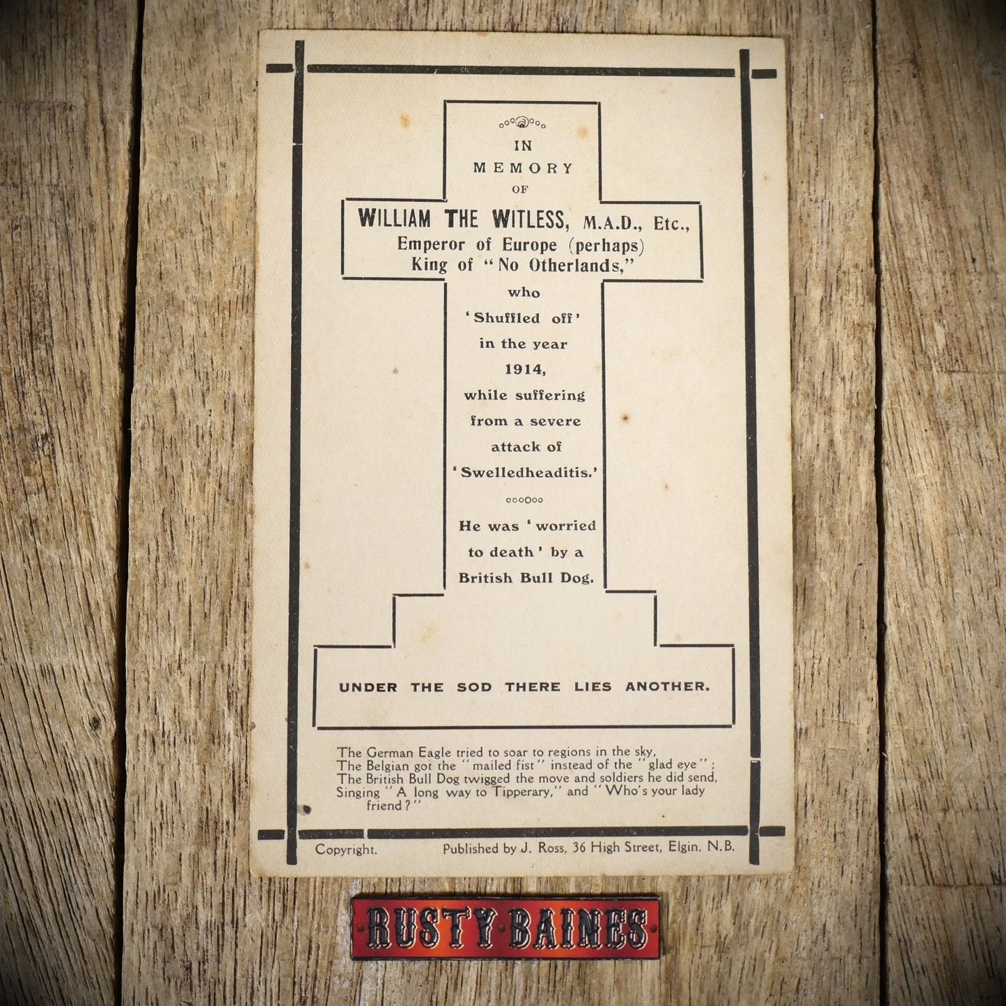 Postcard, Comic, Anti Kaiser WW1 Memorial, British Bulldog Joke
