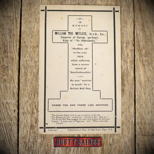 Postcard, Comic, Anti Kaiser WW1 Memorial, British Bulldog Joke