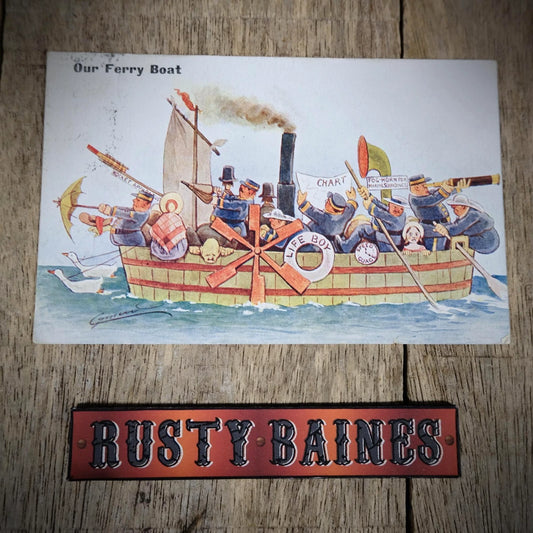 Postcard, Comic, Our Ferry Boat, Cynicus, Underpowered Steam Ship