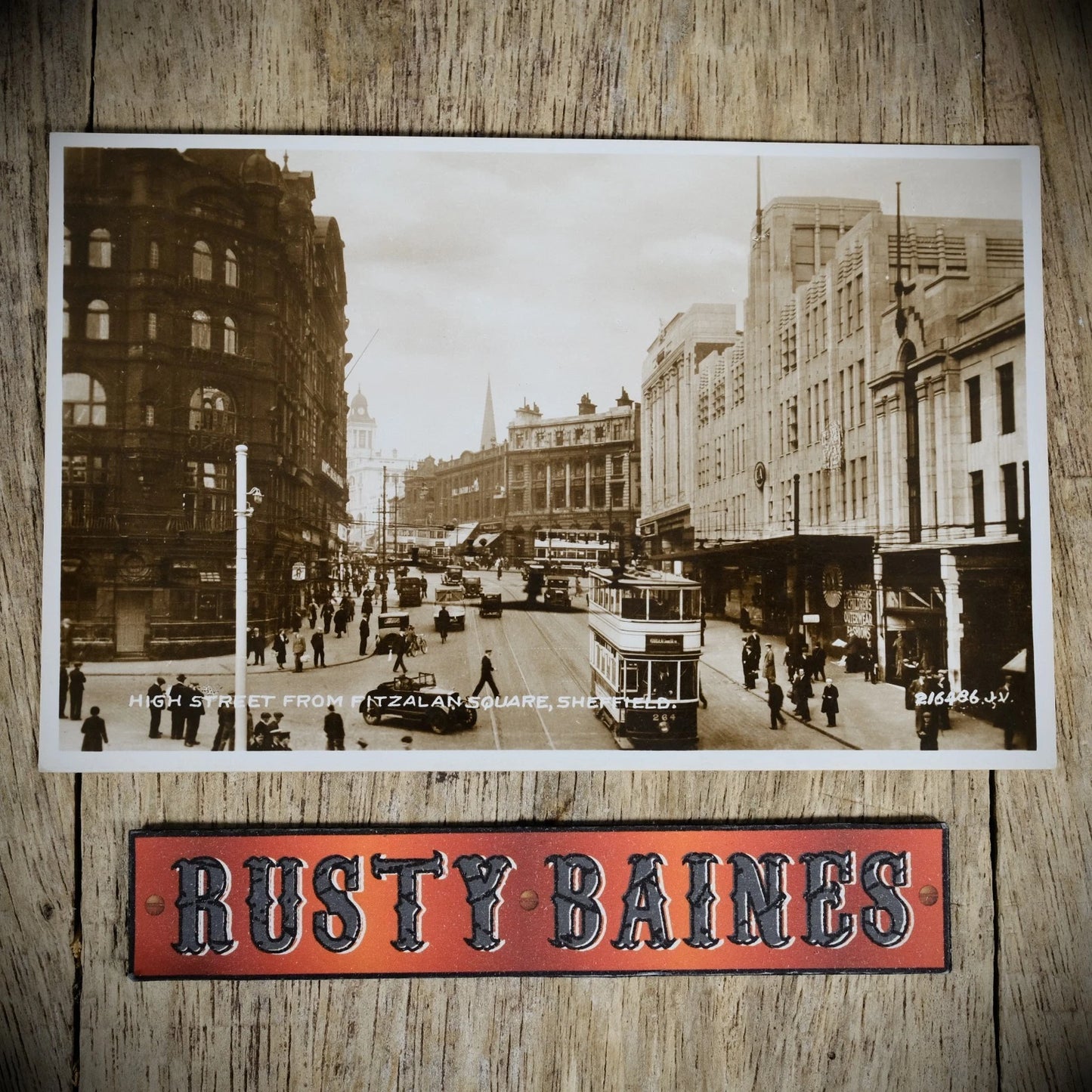 Postcard, Sheffield High Street, Vintage Cars, Bus, Real Photo