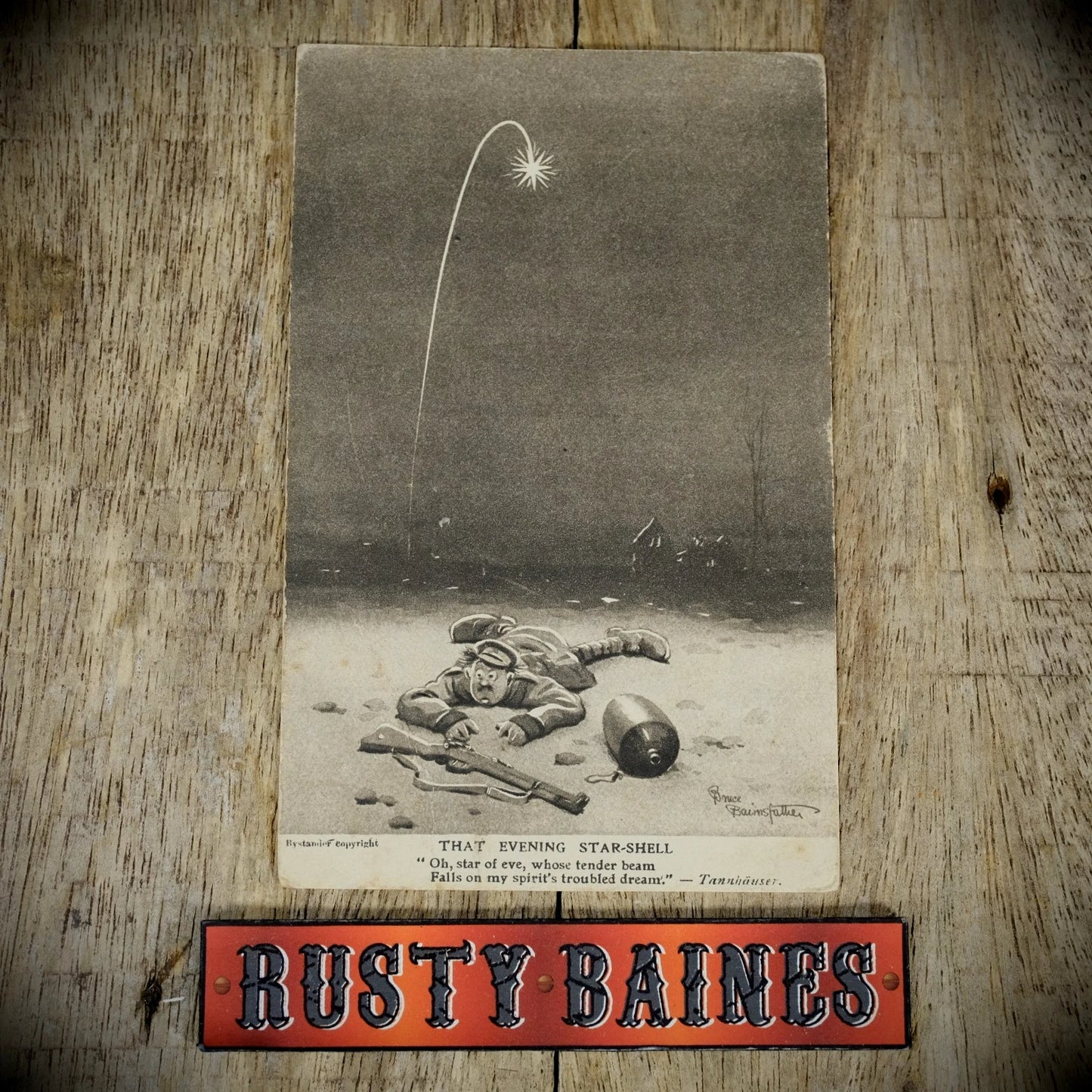 WW1 Era Postcard, Bruce Bairnsfather, Bystander, Shell Fire Soldier