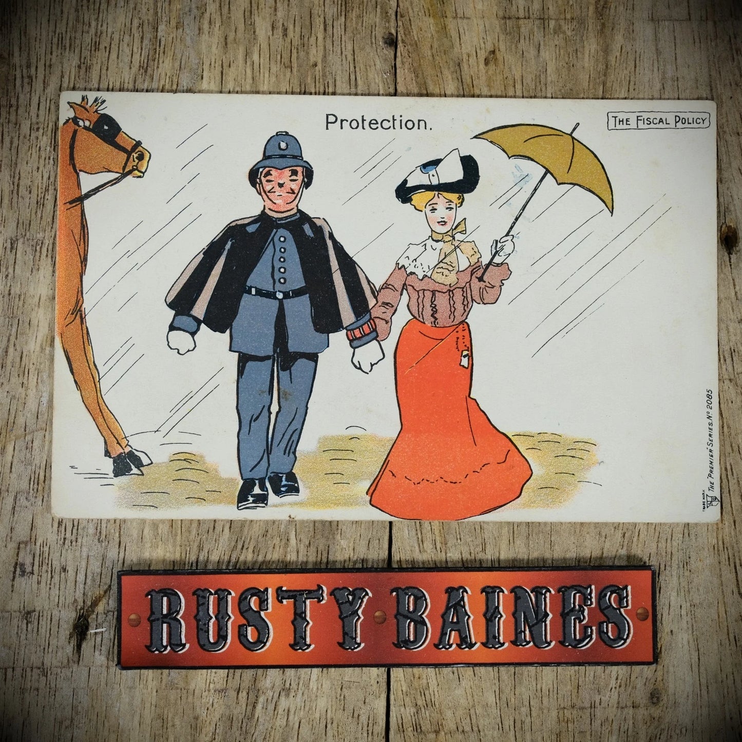 Postcard, Comic, Political, Fiscal Policy, Policeman Protecting Woman