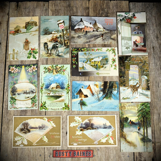 Bundle of Antique Postcards, Winter/Christmas Greetings x12