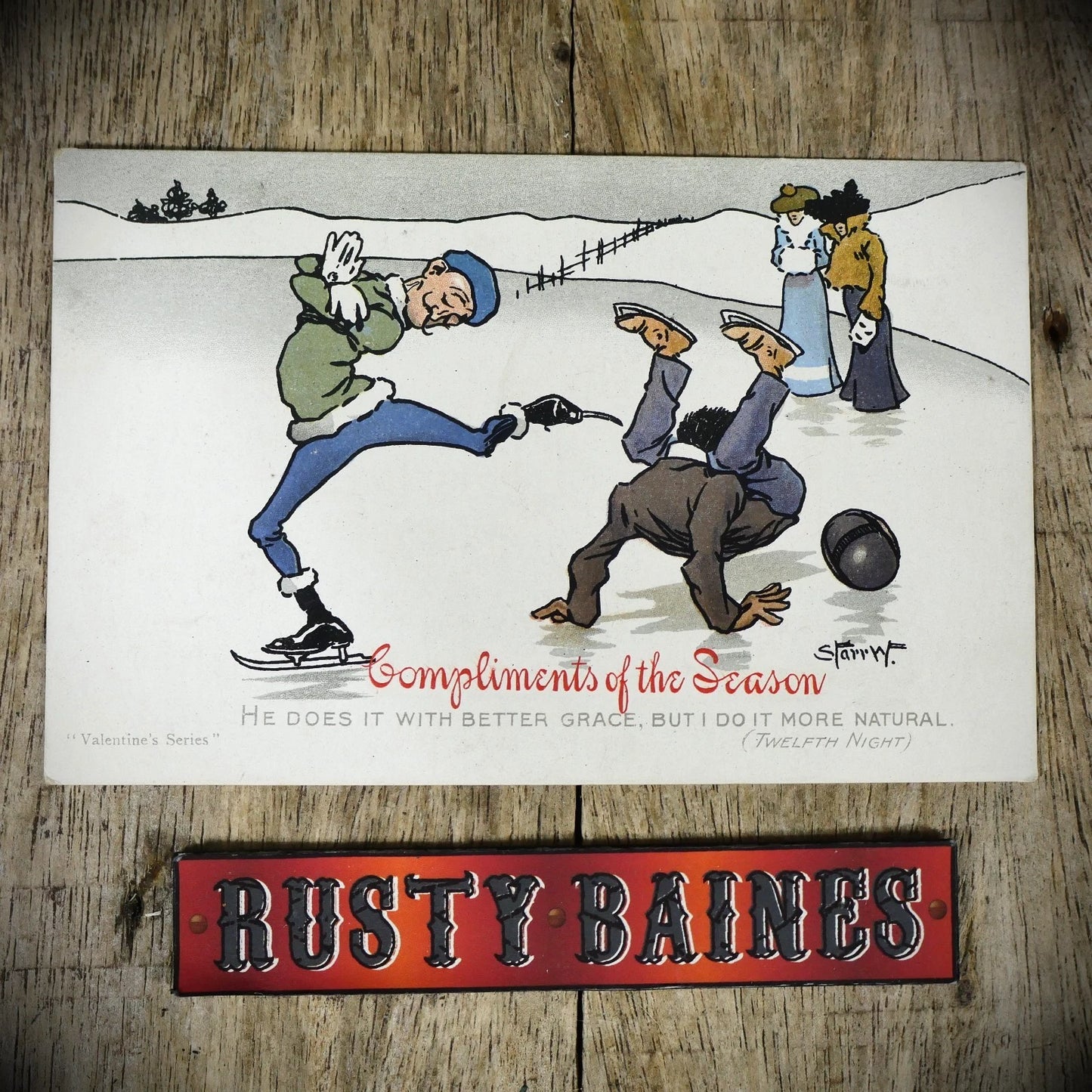 Postcard, Valentine, Twelfth Night, Ice Skating Accident, Christmas