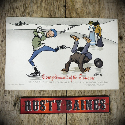 Postcard, Valentine, Twelfth Night, Ice Skating Accident, Christmas