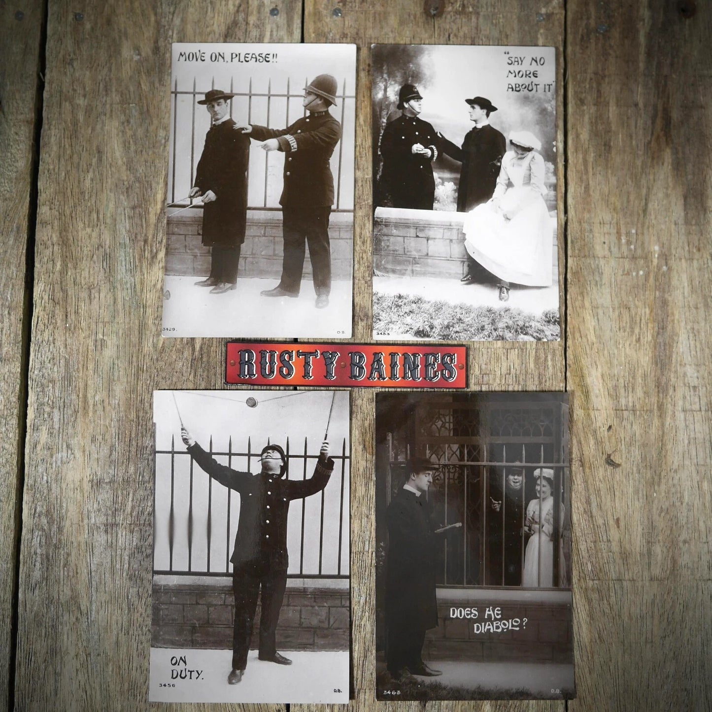 Postcard, Comic x4, Edwardian Policeman, Maid, Diablo Game