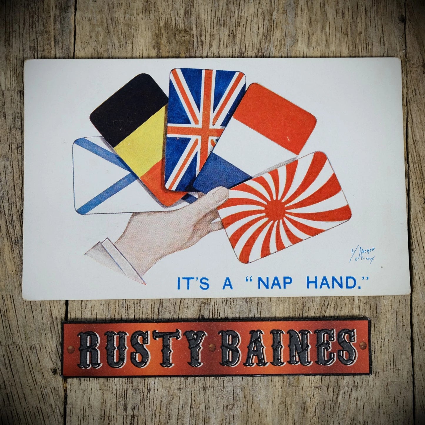 Postcard, Stocker Shaw, Nap Hand, WW1, Patriotic, Military, Flags