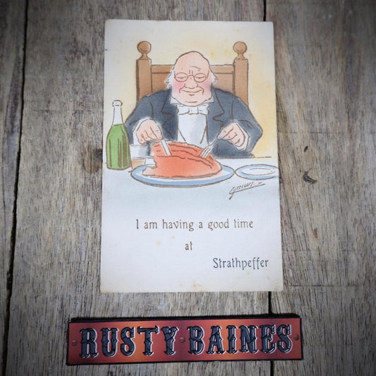 Postcard, Comic, Having a Good Time at Strathpeffer, Bald Man Dining