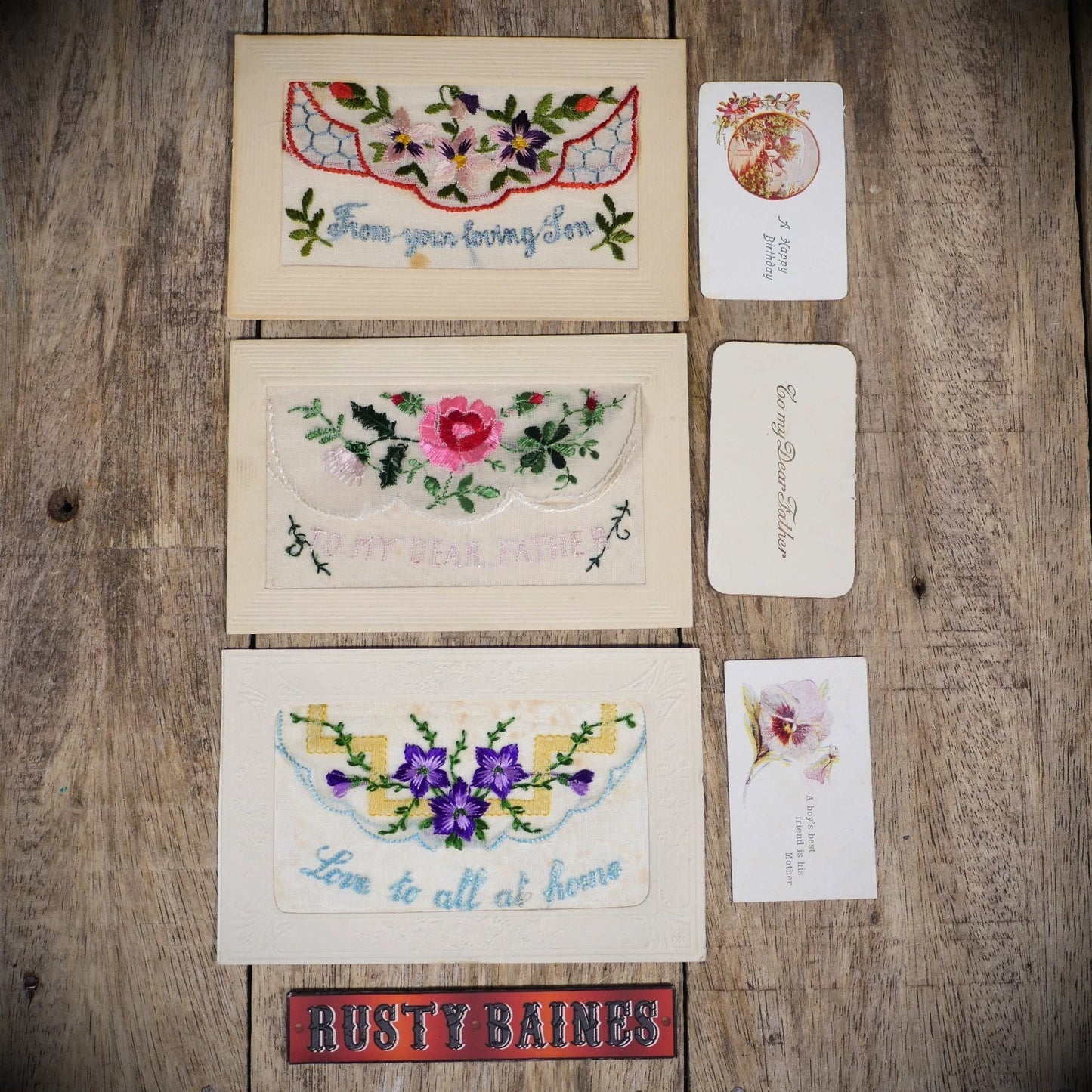 Postcard Bundle, WW1 Embroidered Silk, Father/Son/Home