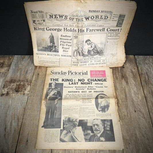Two Original Vintage Newspapers, Royal Interest, 1936, King George