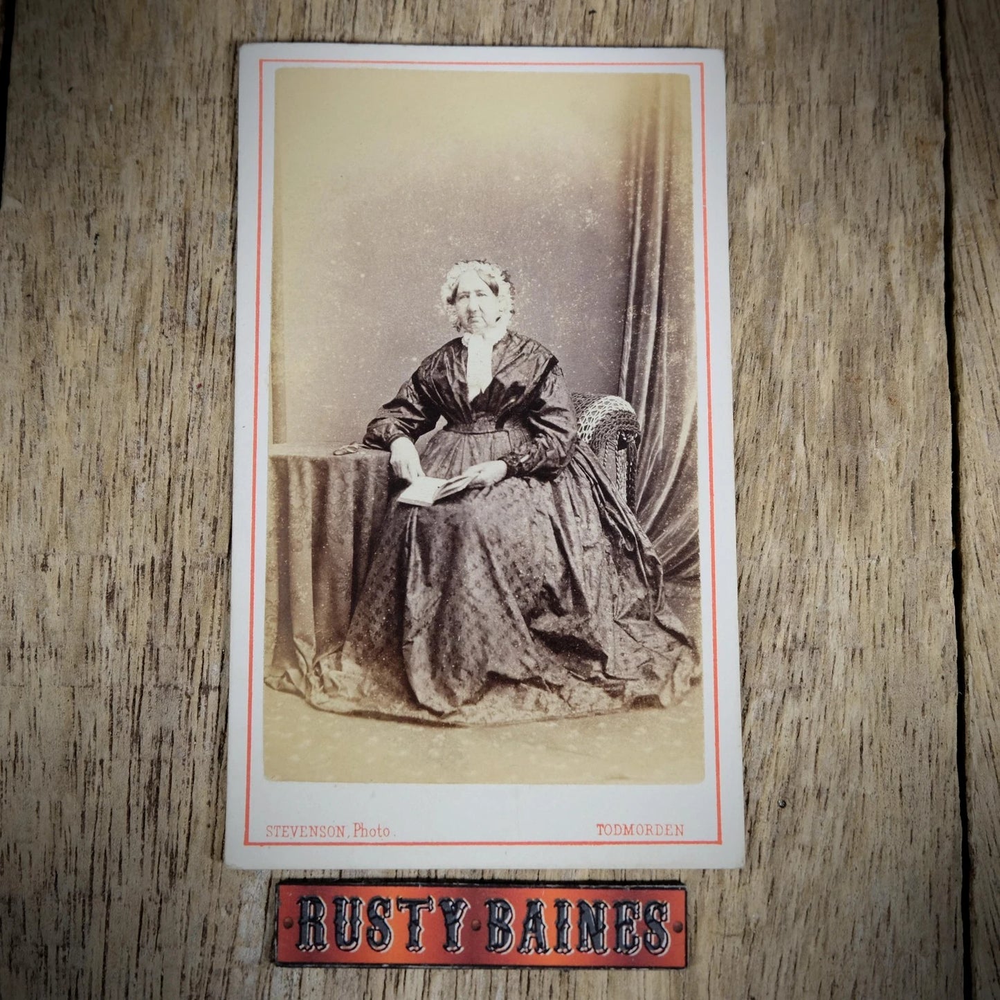 Carte de Visite (CDV) Portrait of Victorian Mature Lady, Fashion, Book, Stevenson, Todmorden