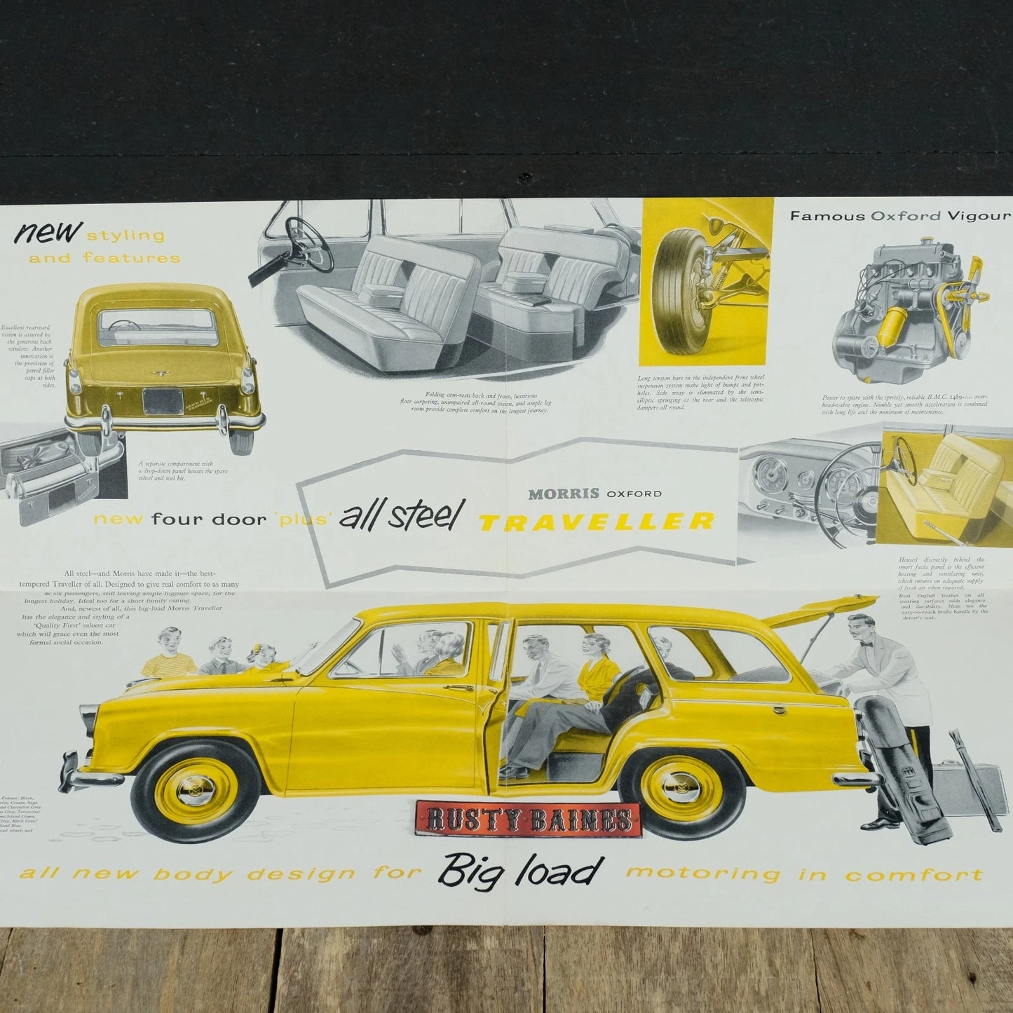 Original Car Brochure, Morris Oxford Traveller Series IV, Poster Style, 1957