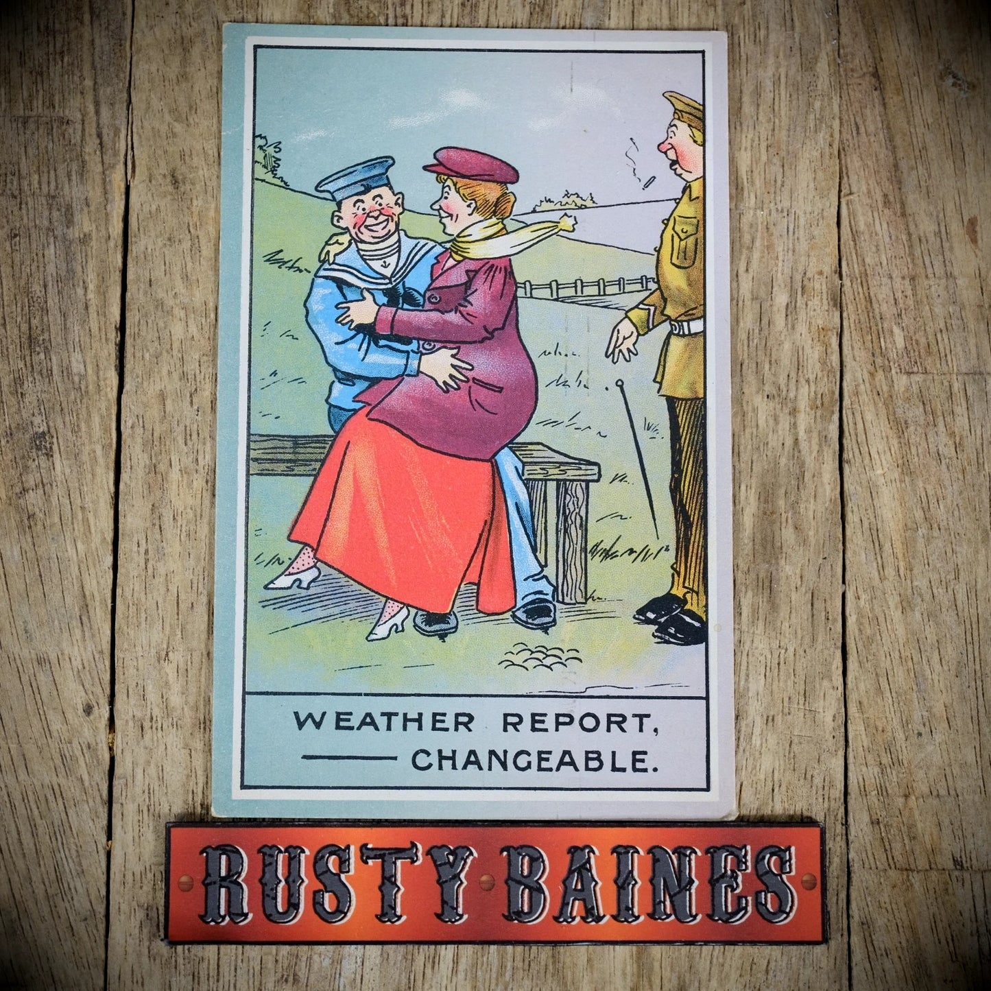 Postcard, Comic, Weather Report, Navy Sailor Flirting, Shocked Soldier