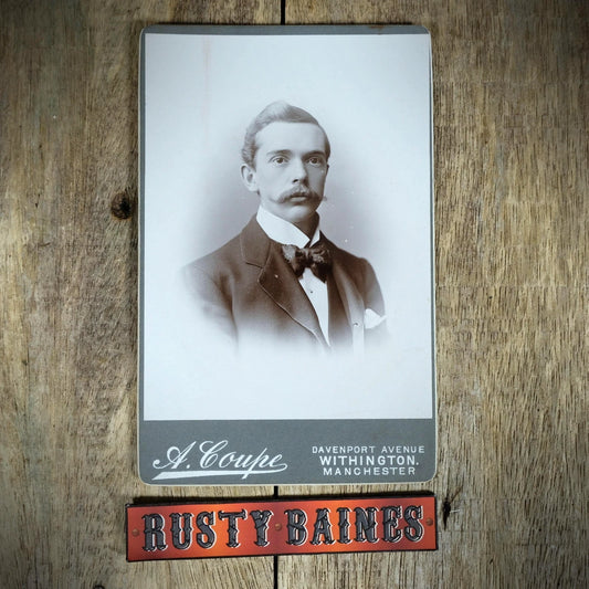 Cabinet Card Victorian Photo, Portrait of Man, Handlebar Moustache, Manchester