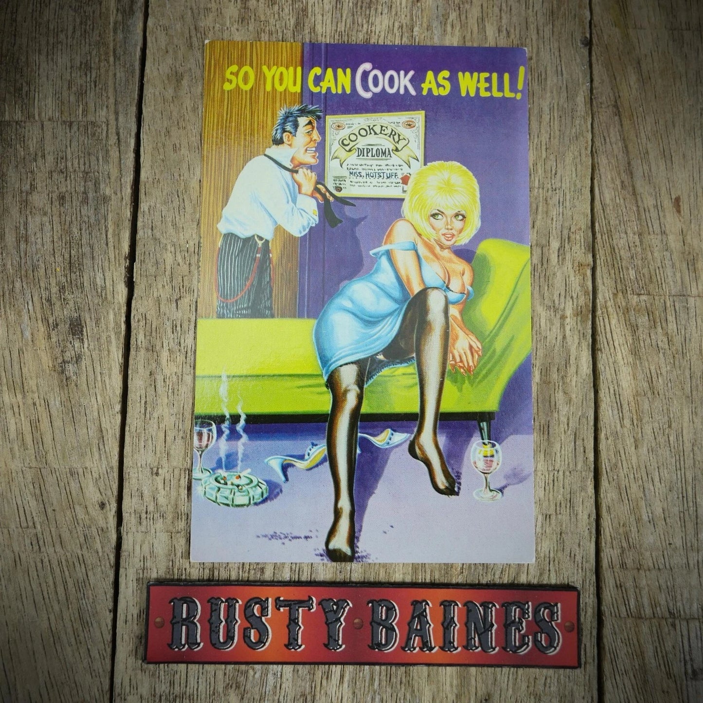 Postcard, Comic, 1960s, Nylon Stocking Lady, Chef Cook