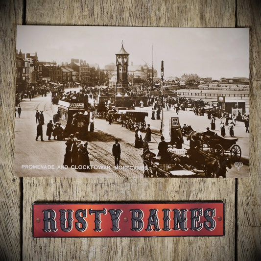 Postcard, Morecambe Promenade/Clocktower, Busy Early 1900s, Real Photo