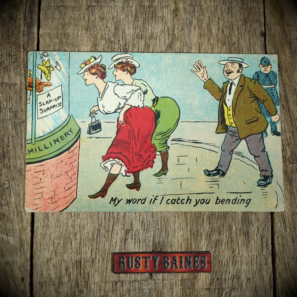 Postcard, Comic, If I Catch You Bending Spanking, Hat Millinery Shop