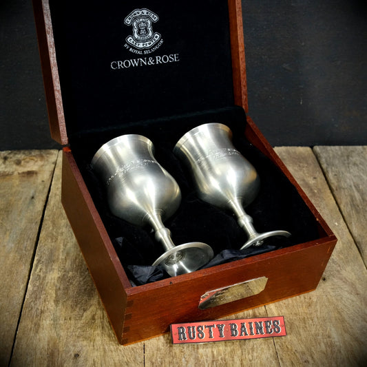 Leica Camera Fellowship Pewter Goblets, Crown & Rose, Royal Selangor, Wood Case