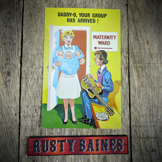 Postcard, Comic, 1960s, Guitar, Triplet Father Musician