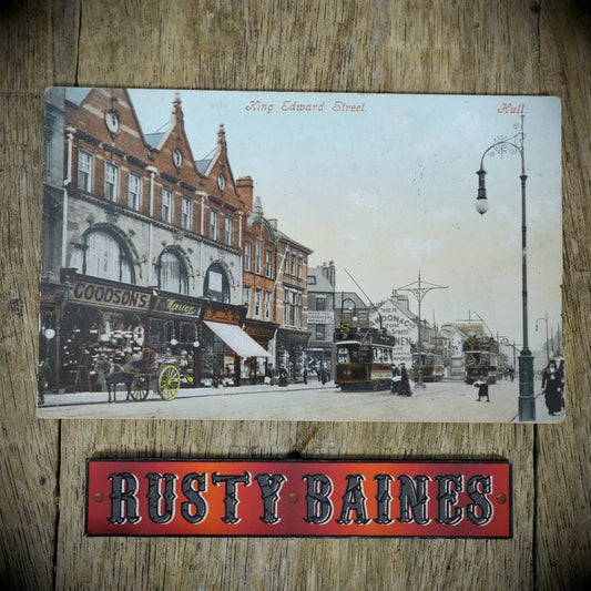 Postcard, King Edward Street Hull, Shops, Trams, Printed
