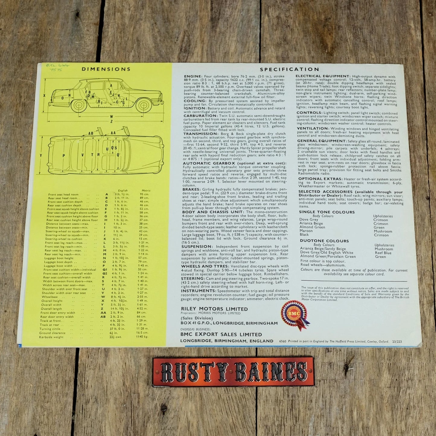 Original Car Brochure, Riley 4/72 #6560, Poster Style