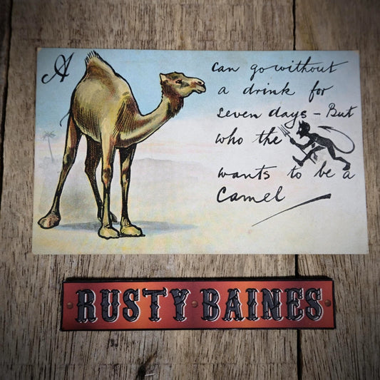 Postcard, Comic, Camel, Black Devil Figure Silhouette, Drinking Joke