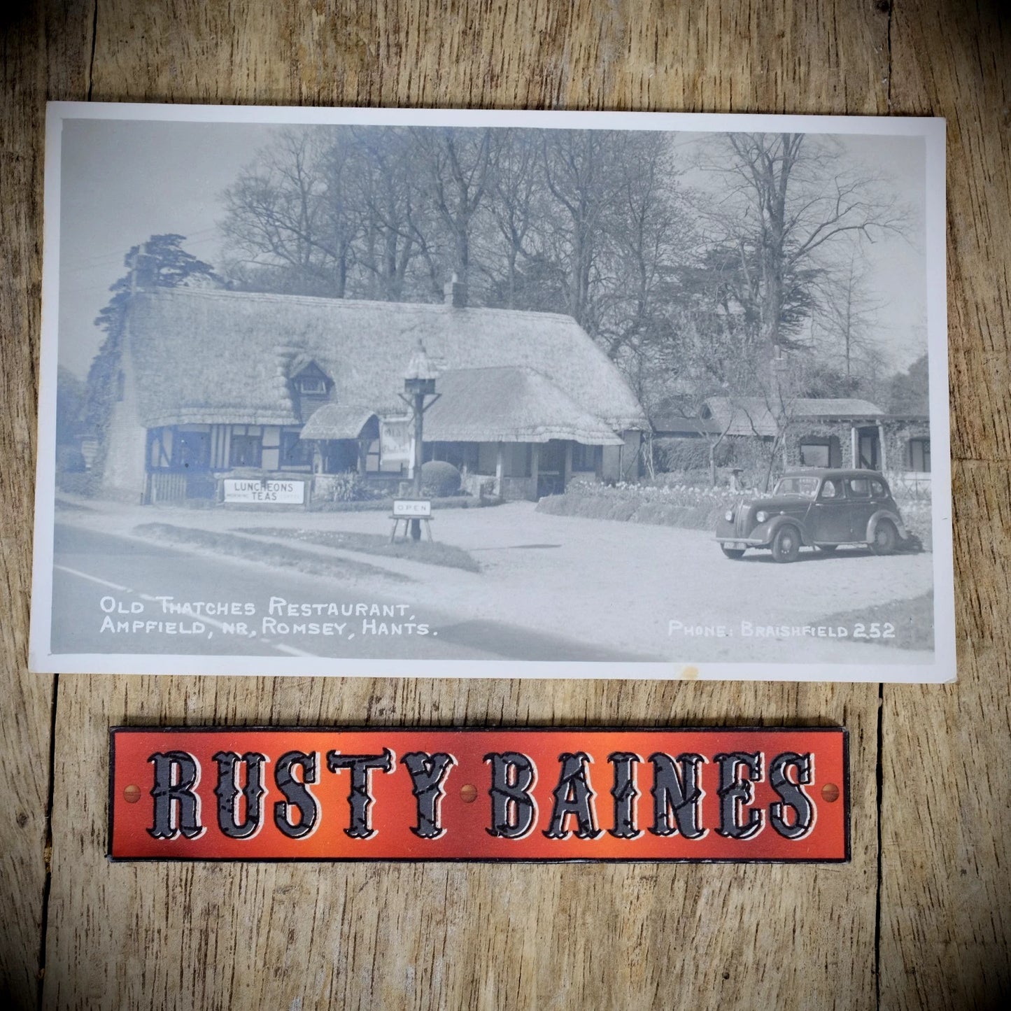 Postcard, Old Thatches Restaurant Ampfield, Romsey, Car, Real Photo