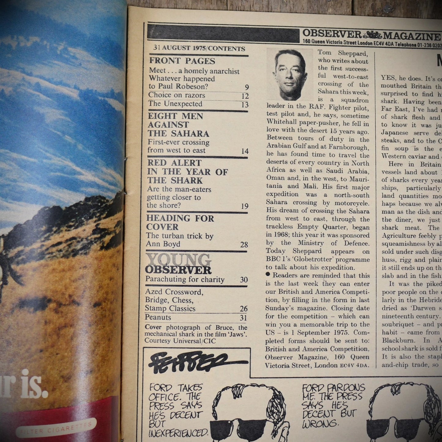 Vintage Observer Magazine 31st August 1975, Sahara, Shark Attacks