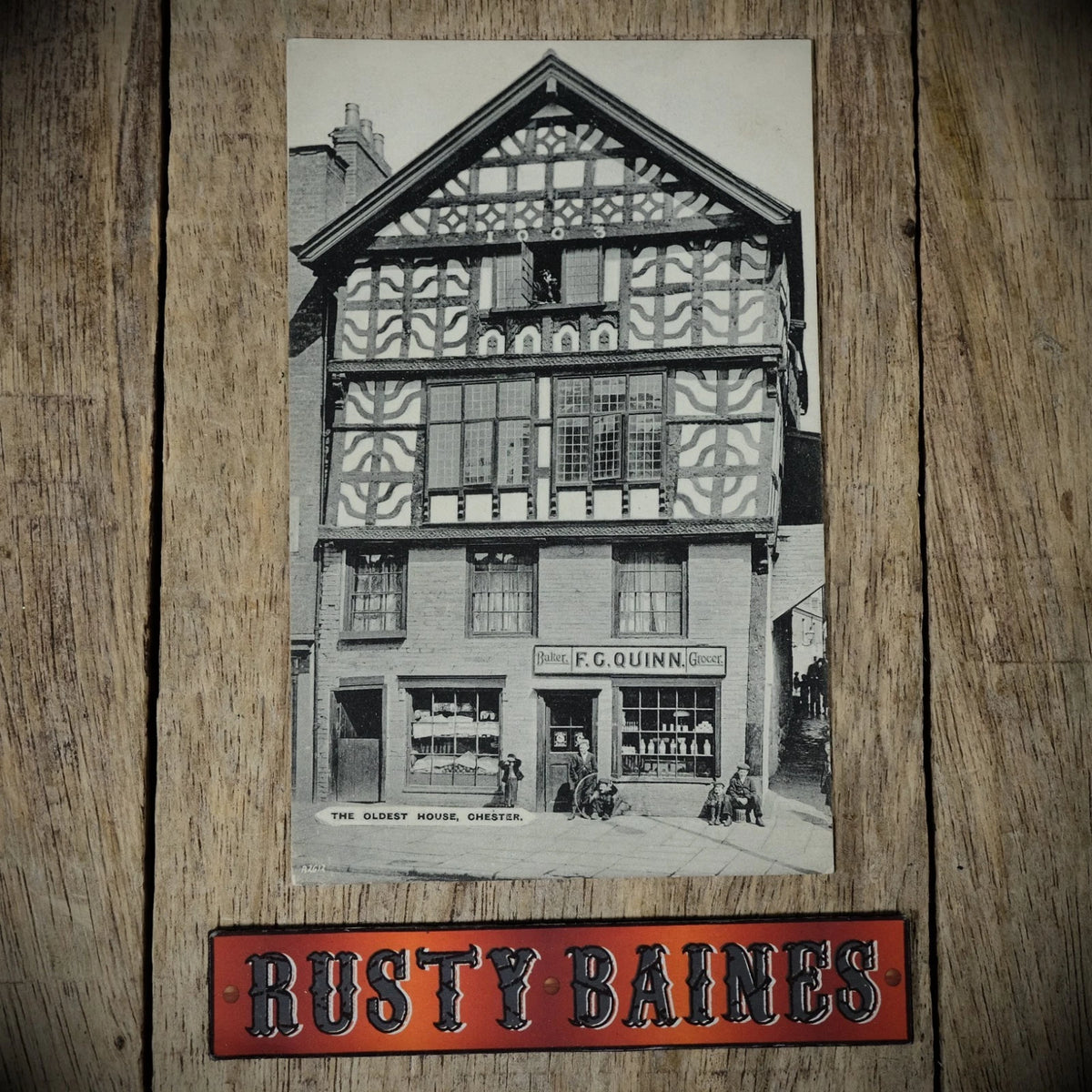 Postcard, Chester Oldest House F G Quinn Grocer Shop, Printed