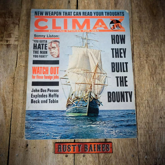 Vintage Pulp Magazine, Climax, July 1962, Sonny Liston, Nancy Lynn, HMS Bounty