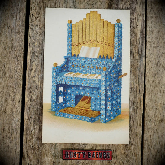 Postcard, Pipe Organ, Forget-Me-Not, Better Quality Chromo Litho