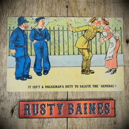 Postcard, Comic, Policeman, Sailor, Soldier General Kissing Maid