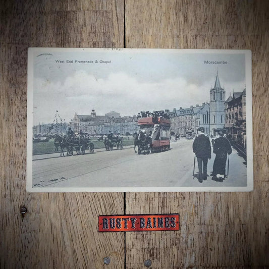 Antique Postcard, Morecambe West End Prom, Horse Drawn Tram, Printed
