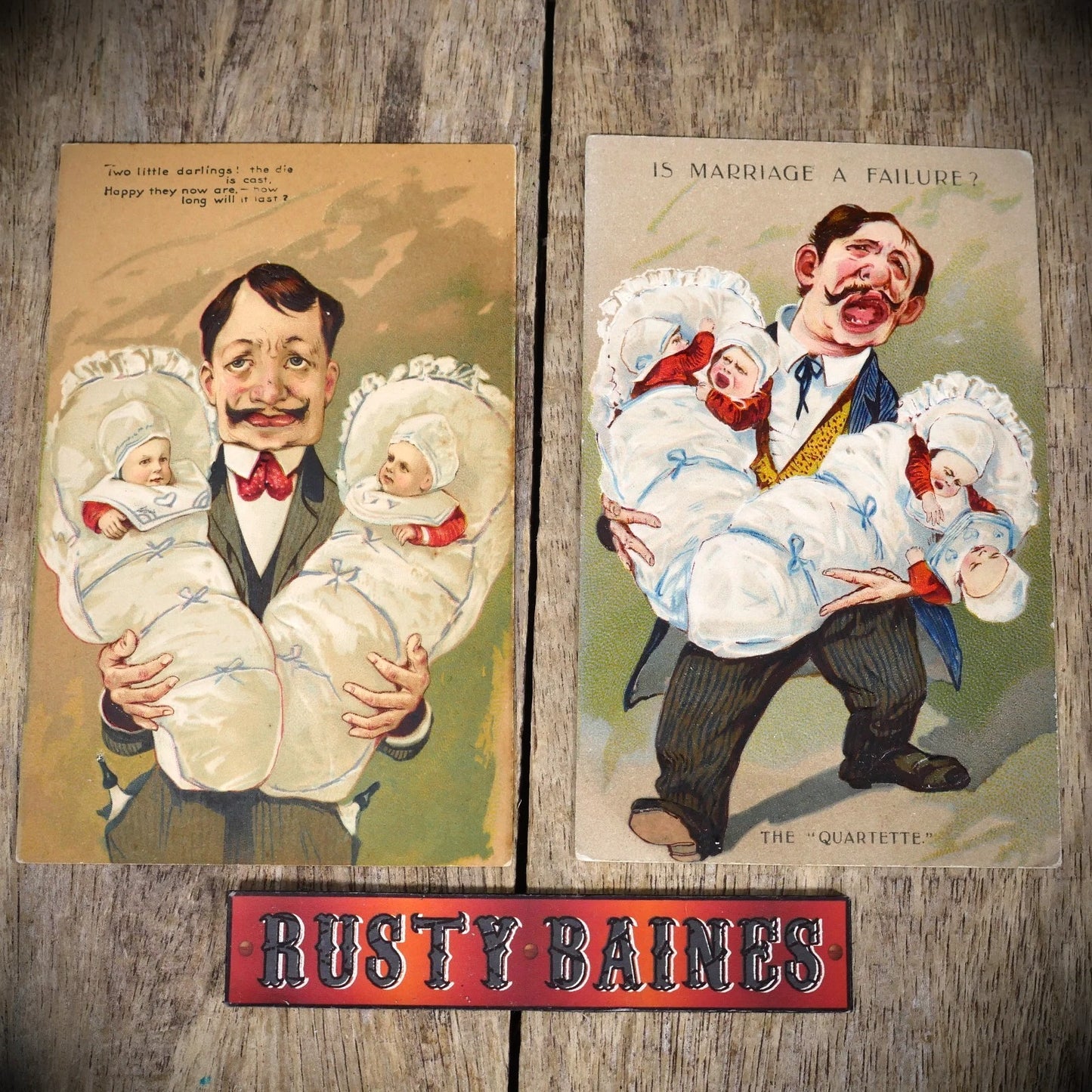 Postcard Bundle, Comic, Embossed Chromo-Litho, Married Life Babies