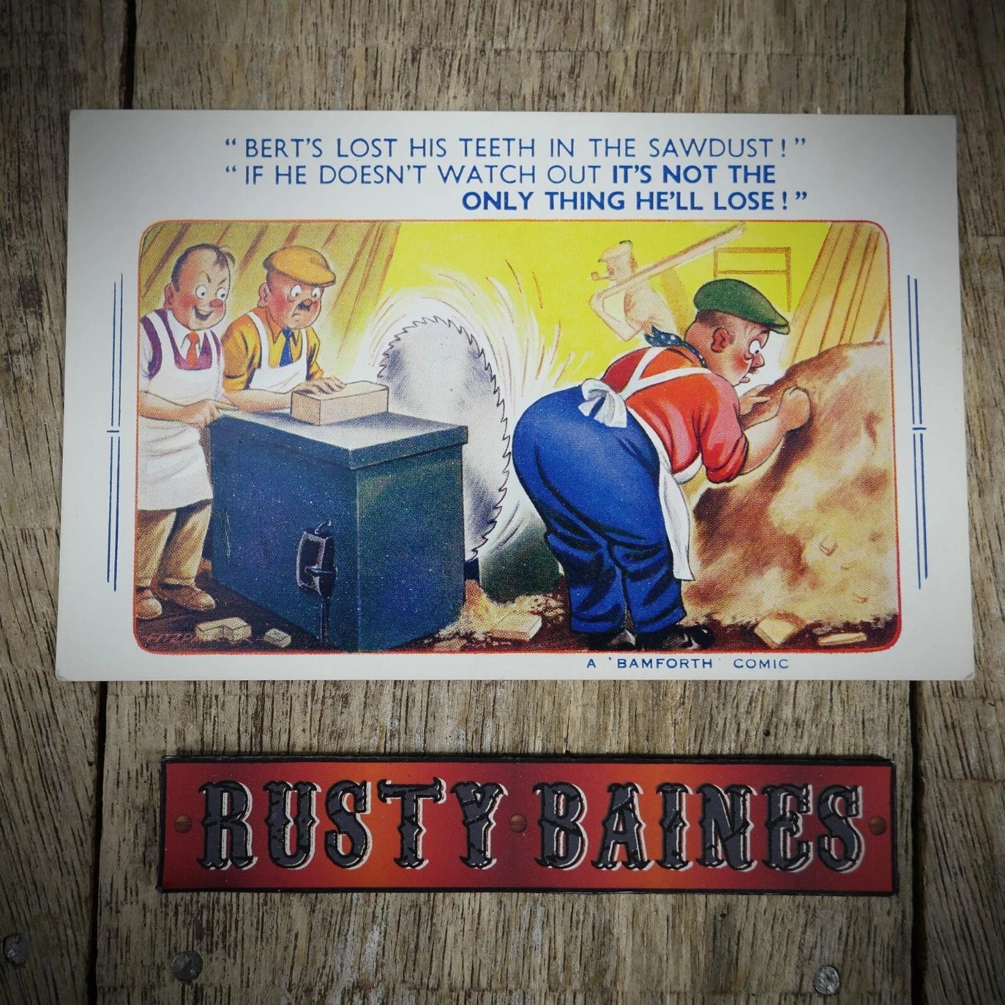 Postcard, Bamforth Comic, Circular Saw Joinery Carpenter Building Site